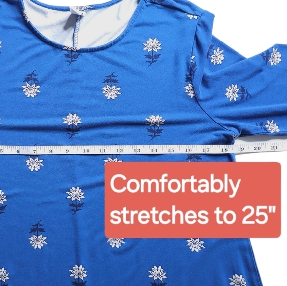 Old Navy Blue w White Floral Print Crewneck Long Sleeve Swing Dress size large - Picture 5 of 6